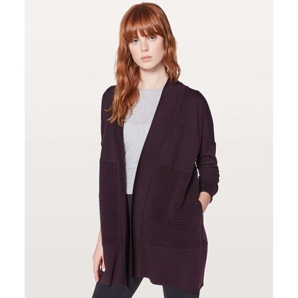 Lululemon Sit In Lotus Wrap II Cardigan Womens 6 Merino Wool W4ANWS Black Cherry - Picture 1 of 13